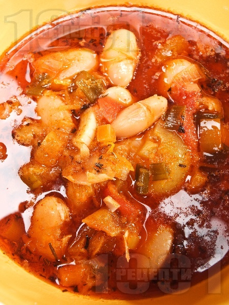 Бобена чорба / супа с джанки, пресен лук, чушки, моркови и доматено пюре - снимка на рецептата